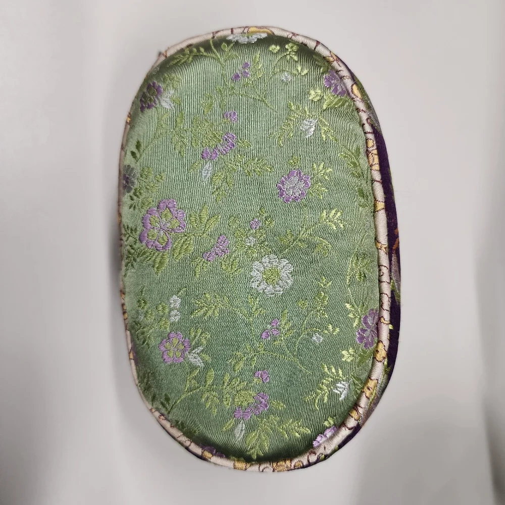 Goody Goody California Green & Purple Brocade Fabric Soft Travel Jewelry Box